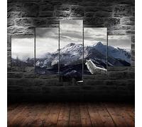 tableau multi panneau 5 parties Paysage de montagne de loup blanc tableau imprimé sur toile,tableau imprimé xxl,tableau deco murale,tableaux,posters et arts décoratifs,5 pieces hd print,125x60cm