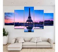 Tableau Multi Panneau 5 Parties Tableau Impression Sur Toile 125 X 60 Cm 5 Pieces Toile Tableau Tableaux Decor Murale Salon Moderne Tour Eiffel Paris Coucher De Soleil -9M6J/T3C2-