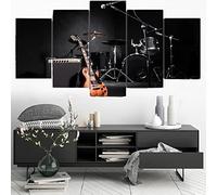 Tableau Multi Panneau 5 Parties Tableau Impression Sur Toile (Avec Cadre 200 X 100 Cm) 5 Pieces Toile Tableau Tableaux Decor Murale Salon Moderne Instrument De Batterie De Guitare De Musique -8D1N/W1