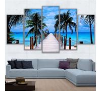 Tableau Multi Panneau 5 Parties Tableau Impression Sur Toile Plage Pont De Bois Cocotier 5 Pieces Toile Tableau Tableaux Decor Murale Salon Moderne 100×55 Cm Bureau Hôtel Mur Art Photo Affic -6Y5W/G8H