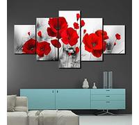 Tableau Multi Panneau 5 Parties Tableau Impression Sur Toile Sans Cadre 150 X 80 Cm 5 Pieces Toile Tableau Tableaux Decor Murale Salon Moderne Paysage Coquelicots Rouges