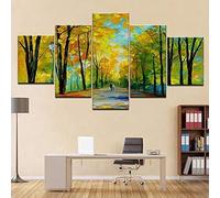 Tableau Multi Panneau 5 parties Tableau sur Toile,Automne Feuille d’érable Vue de la rue Abstrait,tableau mural decoration salon moderne xxl,cadre,accroche cadre sans percer,Créatif Cadeau,125x60cm