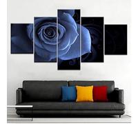 Tableau Multi Panneau 5 parties Tableau sur Toile,Fleur de rose bleue,tableau mural decoration salon moderne xxl,cadre,accroche cadre sans percer,Créatif Cadeau,125x60cm