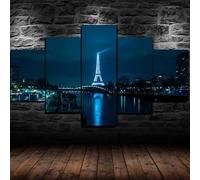 Tableau Multi Panneau 5 parties Tableau sur Toile,Paris de nuit Tour Eiffel,tableau mural decoration salon moderne xxl,cadre,accroche cadre sans percer,Créatif Cadeau,200x100cm