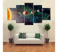 Tableau Multi Panneau 5 parties Tableau sur Toile,Système solaire,Galaxie,Univers,tableau mural decoration salon moderne xxl,cadre,accroche cadre sans percer,Créatif Cadeau,125x60cm