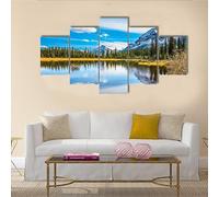 Tableau Multi Panneau 5 parties Tableau sur Toile,tableau mural decoration salon moderne xxl,cadre,accroche cadre sans percer,Lac marécageux peu profond dans les montagnes Rocheuses,Cadeau,125x60cm