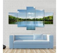 Tableau Multi Panneau 5 parties Tableau sur Toile,tableau mural decoration salon moderne xxl,cadre,accroche cadre sans percer,Lac niché au milieu de la forêt tropicale au Cambodge,Cadeau,125x60cm
