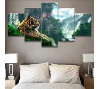 Tableau Multi Panneau 5 Parties Tigre Montagne Cascade Animaux 150×100 Cm Tableau Imprimé Tableau Imprimé Sur Toile Tableau Deco Impression Sur Toile Intissee 5 Parties Tableau Tableaux -0D0S-W7H