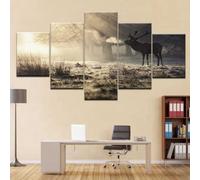 Tableau Multi Panneau 5 Parties Toile 5 Pièces Animal Wapiti Coucher De Soleil Nature Paysage Wall Art Impression Sur Toile Intissee 5 Pieces Peinture Sur Toile Decoration Murale Salon Moderne Sans C