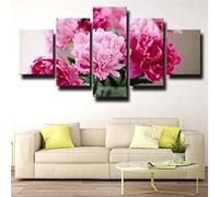 Tableau Multi Panneau 5 Parties Toile 5 Pièces Arrangement De Fleurs De Pivoine Rose Wall Art Impression Sur Toile Intissee 5 Pieces Peinture Sur Toile Decoration Murale Salon Moderne Sans Cadre 200