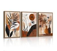 Tableau Mural 3 Pièces 40x60 cm - Décoration Murale Minimaliste Plantes Botaniques Cadre Bois Marron Peinture Toile Salon Chambre