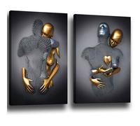 Tableau mural 3D abstrait - ARNUSA - Cœur - 40,6 x 60,9 cm - Sans cadre - Blanc, Gris, Noir - Métal - 2 pièces