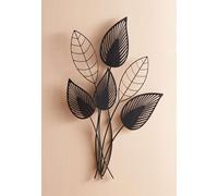 tableau mural 3D "Feuilles" en métal, noir, 55 x 84 cm, déco murale, décoration murale, tableau métallique