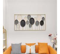 tableau mural 3D "Feuilles" en métal noir / blanc, 136x70 cm, déco murale, décoration murale