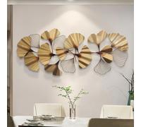 tableau mural 3D "Ginkgo" en métal doré, 132x60 cm, déco murale, décoration murale