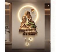 Tableau Mural 3D Paysage Avec LED, Décoration Orientale, Peinture Murale Traditionnelle Chinoise, Alimentation Secteur, Grand Tableau Décoratif Pour Entrée, Couloir Ou Chambre(D,60x130cm/23.6x51.2in)