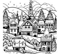 Tableau Mural À Colorier Village CEANOTHE - 30x30 cm - Noël