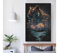 Tableau mural à double exposition représentant un tigre, idéal pour un salon, une fête d'anniversaire, un enfant, une fille ou un garçon, 40 x 60 cm