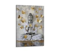 Tableau mural à suspendre - Poster - Papillon zen Bouddha - Statue de papillon doré - Esprit de méditation - Décoration paisible pour chambre à coucher - 60 x 90 cm