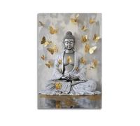 Tableau mural à suspendre - Poster zen papillon Bouddha doré - Statue de papillon doré - Esprit de méditation - Décoration paisible pour chambre à coucher - 40 x 60 cm