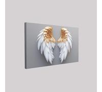 Tableau mural Ailes d'ange dorées avec cadre bois 40 x 30 cm Gris Impression sur toile moderne Décoration murale salon chambre bureau cadeau