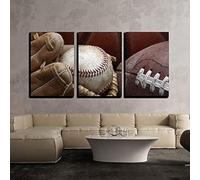 Tableau Mural Artistique 3 Parties Décoration D'Intérieur Gros plan d'une balle de baseball usée dans un gant de baseball Peinture sur Toile Encadrée, Prêt à Accrocher (60 x 90cm x3)