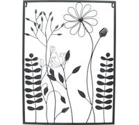 Tableau mural "Black Flowers" en métal, 43x58 cm, en noir mat noble, décoration murale, ornement mural