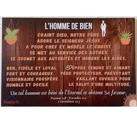 Tableau mural chrétien en bois L'HOMME DE BIEN Message spirituel Verset biblique en français Anniversaire mariage noël Cadeau original mari garçon fils ado homme frère ami papa grand père Psaumes 128