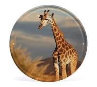 Tableau mural circulaire en fer de 30 x 30 cm imprimé girafe animaux d'Afrique art rond à suspendre décoration murale moderne pour la maison, la salle de bain