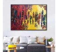 Tableau mural coloré représentant un paysage urbain abstrait, imprimé sur toile, idéal pour la décoration de la chambre, du salon ou de la maison (60 x 80 cm/Cadre intérieur)
