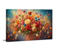Tableau mural - Composition florale colorée 5071 - Impression sur toile moderne - 120 x 80 cm - Impression d'art de qualité supérieure tendue sur cadre en bois - Prêt à accrocher - Décoration murale
