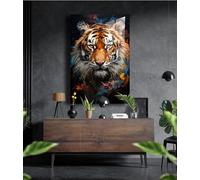 Tableau mural de qualité supérieure - En verre acrylique - Motif tigre - Pas sur toile - Tableau mural moderne XXL - Décoration murale design abstrait - 90 x 60 cm