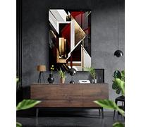 Tableau mural de qualité supérieure en verre acrylique ou composite en aluminium - Pas de tableau mural en lin - Motif abstrait moderne - Blanc et doré - Décoration murale design (rouge foncé, verre