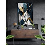 Tableau mural de qualité supérieure en verre acrylique ou composite en aluminium - Pas de tableau mural - Abstrait moderne - Blanc doré Décoration murale design (bleu ardoise, composite en aluminium