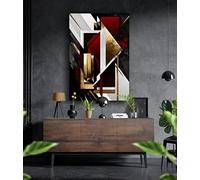 Tableau mural de qualité supérieure en verre acrylique ou composite en aluminium - Pas de tableau mural en lin - Abstrait moderne - Blanc doré - Décoration murale design (rouge foncé, composite en