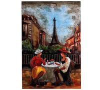 Tableau mural effet 3D en métal - Motif café de Paris - Fait main - 80 x 120 cm