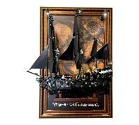 Tableau mural en acrylique compatible avec Lego 10365 - Motif bateau pirate - Noir nacré - Idées cadeaux - Cadre mural pour amateurs de Lego (modèle non inclus) (style d'éclairage)