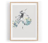 Tableau mural en forme de poisson, lune, pleine lune, fleurs, vintage, mystique, aquarelle, motif encadré, nature en format A3