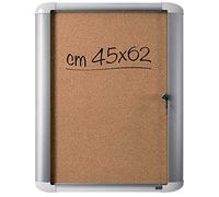 Tableau mural en liège avec porte battante, cadre en aluminium pour intérieur avec fermeture à clé, format intérieur 45 x 62 cm (4 x A4)