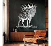 Tableau Mural en métal argenté représentant Un cerf, Style Rustique, Sculpture Moderne représentant Un cerf, idéale pour Le Salon, la Chambre, Le Couloir et Les escaliers (Argent 120 x 112 c