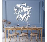 Tableau Mural en métal Blanc représentant Une Femme et du vin, Sculpture Moderne en métal représentant Une Femme et du vin, idéal pour Le Salon, la Chambre, Le Couloir et Les escaliers (Blan