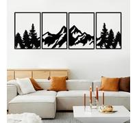 Tableau Mural en Métal Représentant Un Paysage De Forêt De Montagne Noire, Ensemble De 4 Pièces. Sculpture Murale Abstraite Vintage en Métal, Idéale Décorer Les Murs des Salons,