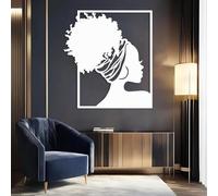 Tableau Mural en métal représentant Une Femme Noire Africaine, Sculpture Moderne d'art Afro-américain, idéal pour Le Salon, la Chambre, Le Couloir et Les escaliers (Blanc, 61 x 53 cm).