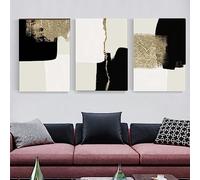 Tableau mural en tissu non tissé 3 pièces, moderne, abstrait, beige, géométrique, sur toile, sans cadre (géométrie B, 30 x 40 cm)