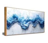 Tableau mural extra large « Vagues bleues »,peinture abstraite encadrée sur toile,œuvre d'art moderne pour la décoration intérieure du salon et de la chambre (71 x 145 cm(28 x 57 po),avec cadre doré)