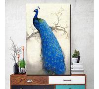 Tableau Mural Five - Motif Paon Bleu - Impression sur Toile - Grand Paon - pour Salon ou Salon, Kein Rahmen, 30 x 50 cm
