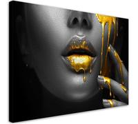 tableau mural grande décoration murale Lèvres d'or Femme Abstrait toile de haute qualité 100x70 cm