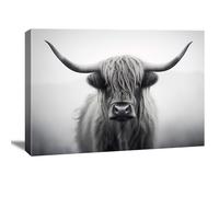 Tableau mural Highland Boeuf 80 x 60 cm - Type n° 4063 - Tableau sur toile noir et blanc - Motif animal moderne - Décoration murale de qualité supérieure pour salon, chambre et bureau - Prêt à étirer