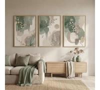 Tableau mural japonais représentant des plantes, aquarelle abstraite de feuilles vert sauge et beige, impression et affiche, décoration intérieure zen moderne (30 x 40 cm x 3 / cadre intérieur)