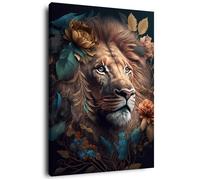 Tableau mural lion roi fleuri CEANOTHE - 45x65 cm - Animaux